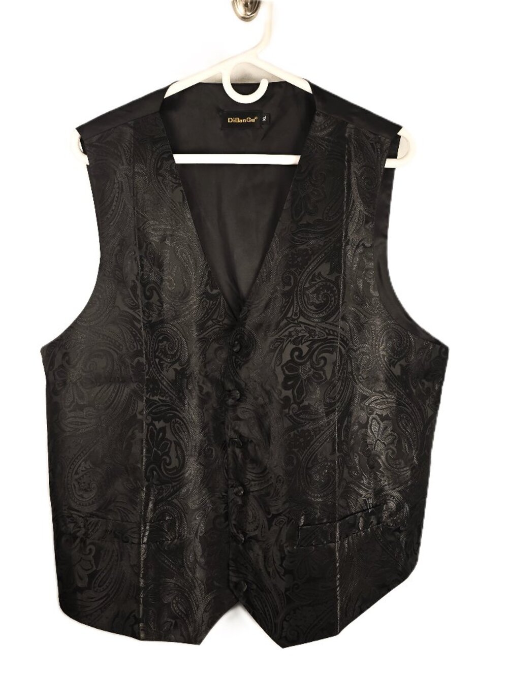 NWT DiBanGu Mens Suit Vest XL Silk Black Paisley Adjustable Waist Waistcoat